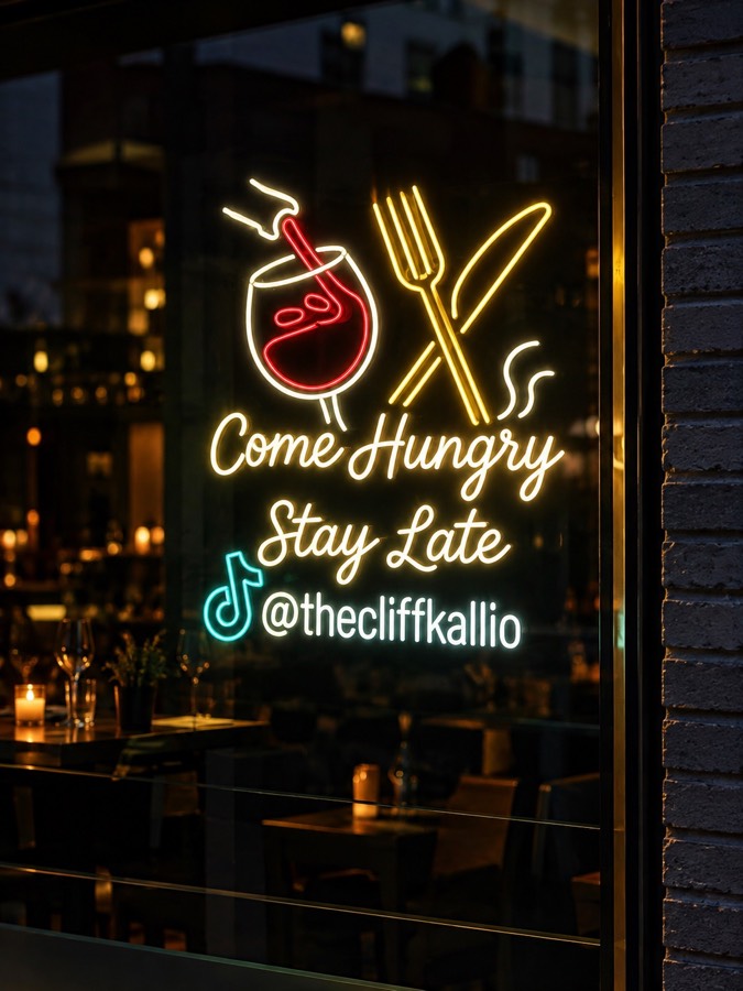 CLIFFin Come Hungry Stay Late -neonikkuna